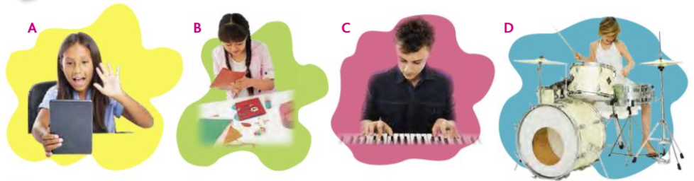 Activity images with letters A, B, C, D