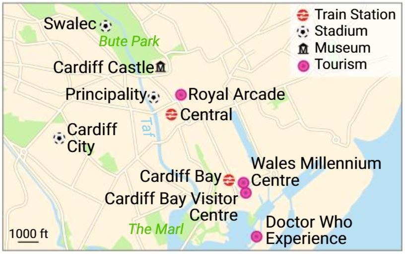 Cardiff tourist map